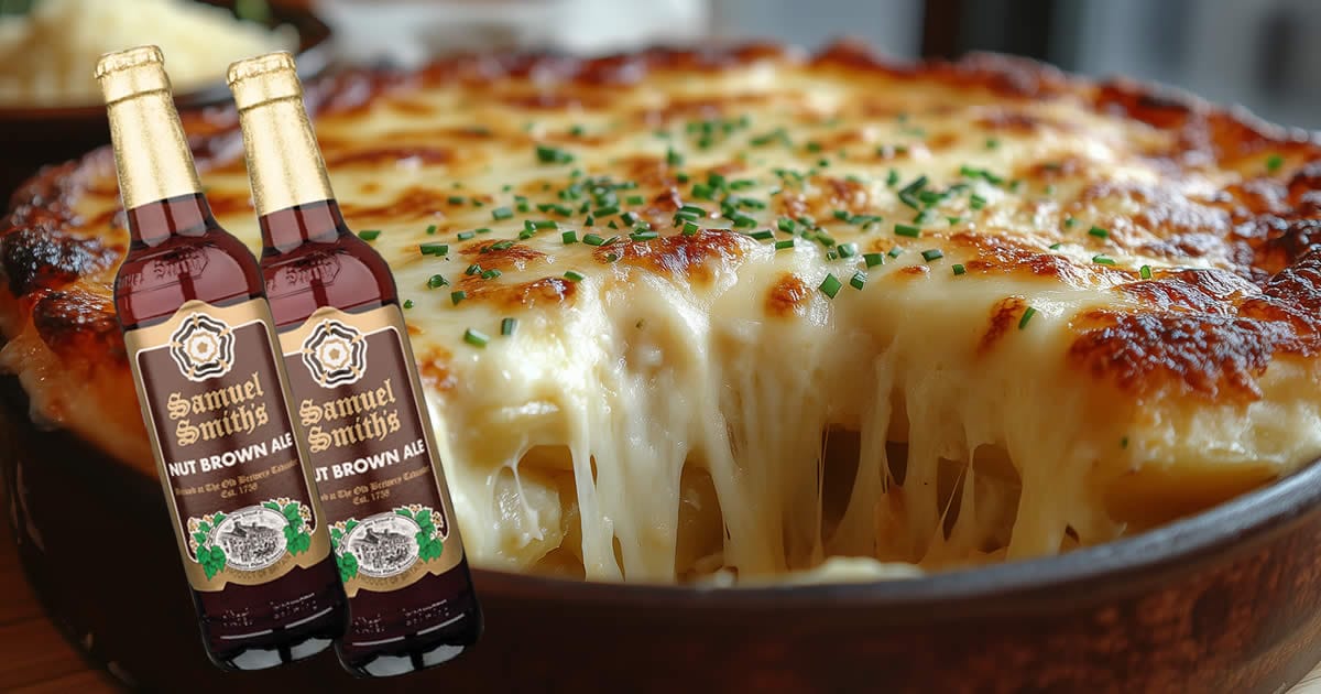 Samuel Smith’s Nut Brown Ale Opciones de Maridaje que Acentúan su Perfil Maltoso 1 Cerveza Samuel Smith´s Nut Brown Ale con papas gratinadas